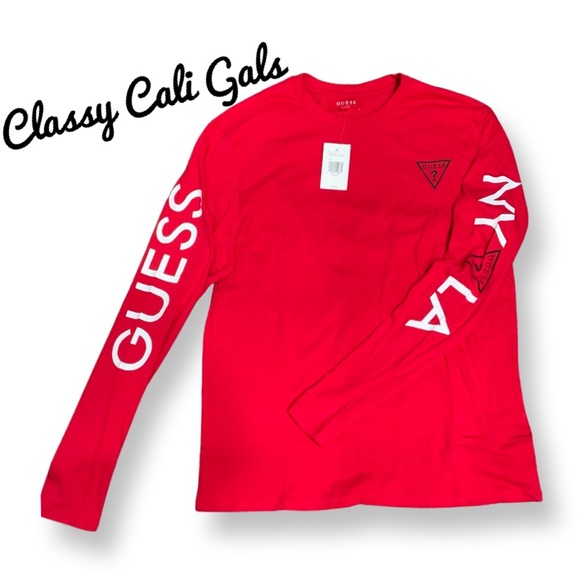 Guess Shirts Nwt Guess Long Sleeve Crew Neck Red Shirt L Poshmark